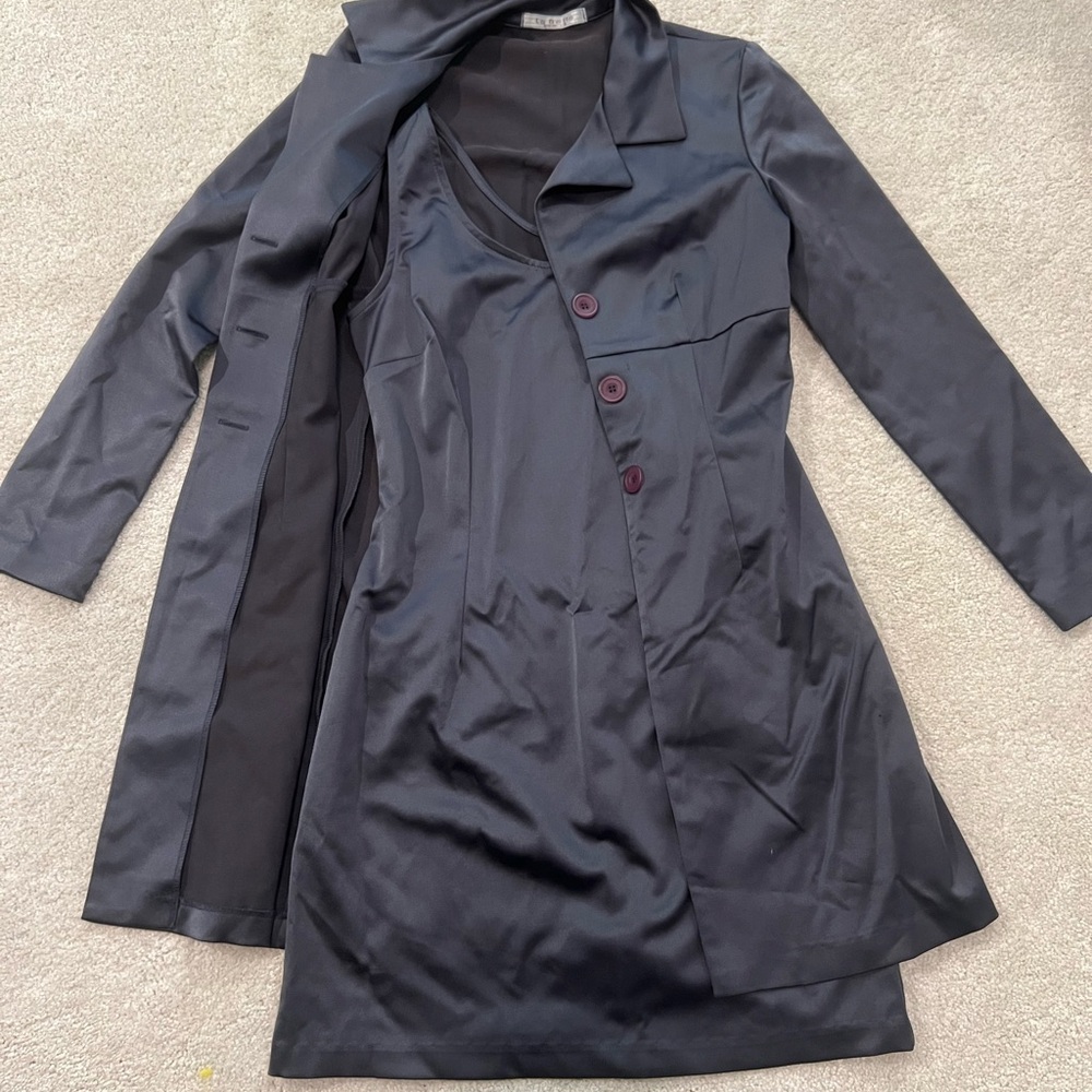 La Belle Black Satin Mini Dress with Matching Jacket